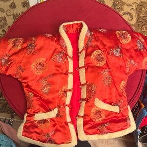 Kids' Red and Gold Embroidered Puffer Jacket